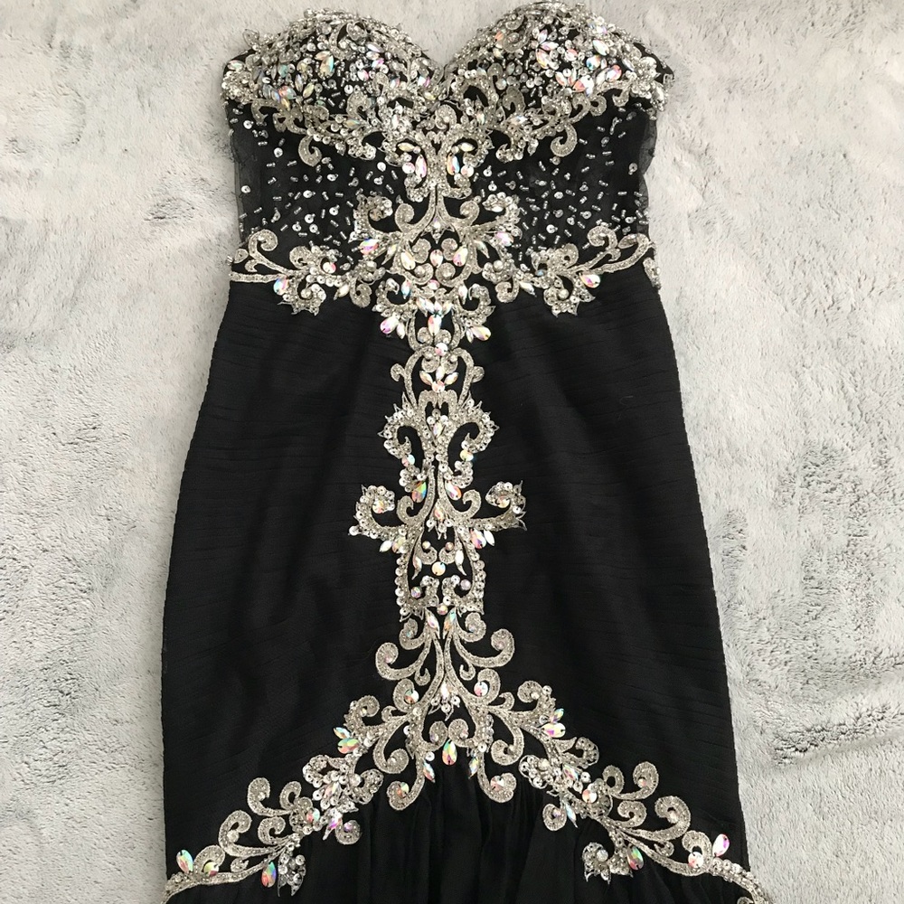 Black bedazzled prom dress